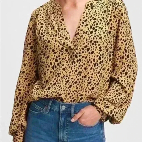 Gap leopard print v neck long sleeve blouse size xxl - Picture 1 of 5